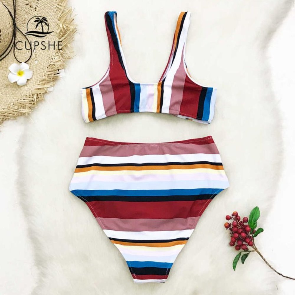 Cupshe Stripe High Waist 2PC Bikini Set L - Picture 4 of 4